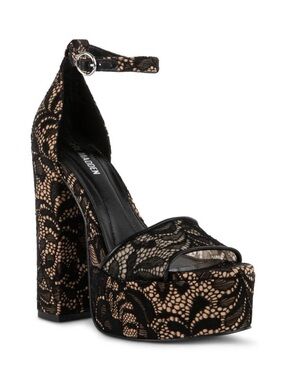 Steve Madden Black Lace Platform Heel Sandals